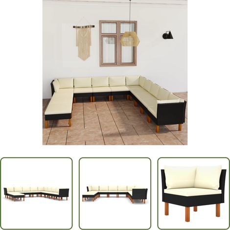 Gartenlounge -  12-tlg. Garten-Lounge-Set mit Kissen Poly Rattan Schwarz (1/5)