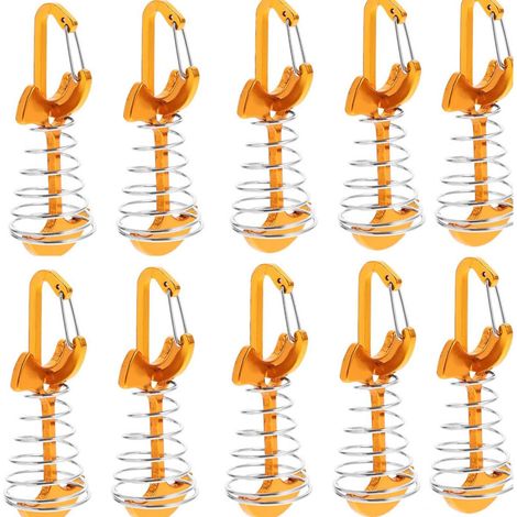 Set of 10 aluminum alloy windproof anchors with spring buckle, for outdoor camping, gold-colored (1/5)
