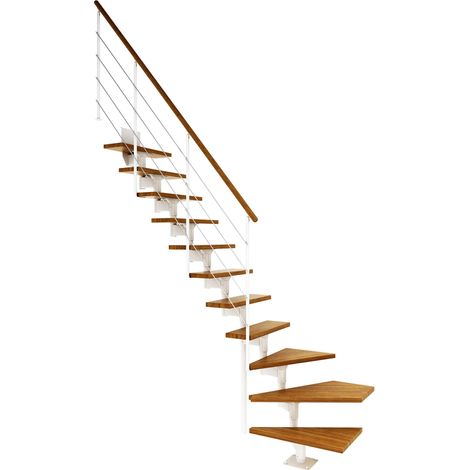 Dolle Mittelholmtreppe Boston 228-300cm Geschosshöhe ¼-gewendelt in Eiche/Weiss