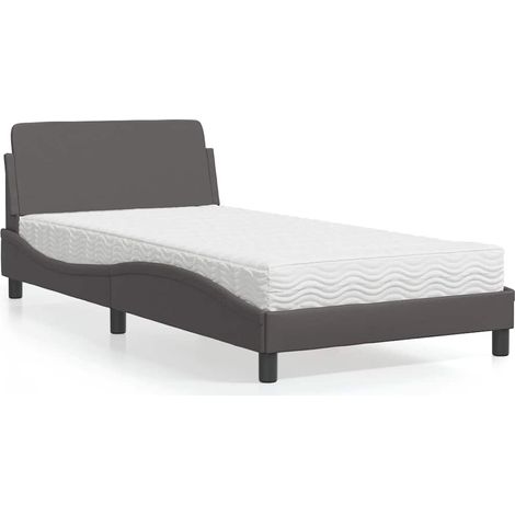 Bett mit Matratze "Dover" Grau 100x200 cm Kunstleder