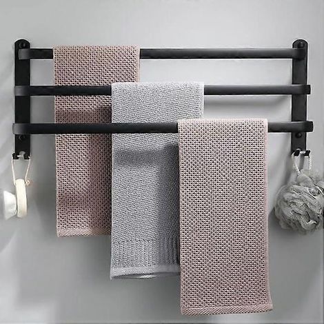 Porte-serviettes mural aluminium 60 cm avec crochets noir (1/3)
