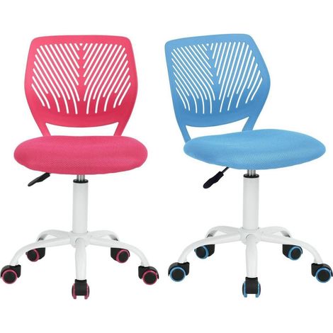 2er Set Schreibtischstuhl, verstellbarer Drehstuhl, ergonomisch, ohne Armlehne, Rosa & Blau (1/5)