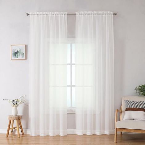 Tende da cucina e camera da letto a doppio pannello, semitrasparenti, bianche, 100x130 cm. (1/5)