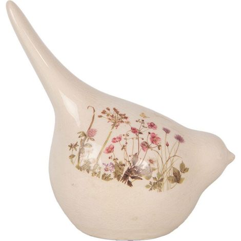 Oiseau céramique beige rose 17x11x18cm (1/3)