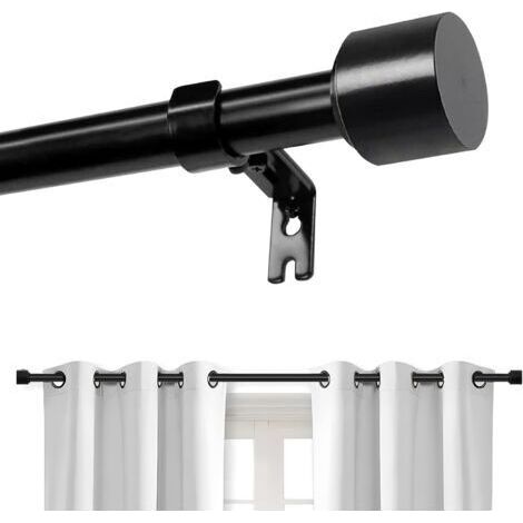 Tringle à rideaux extensible en métal noir de 122 à 213 cm de diamètre avec embouts simples avec supports de fixation pour fenêtres ou portes (1/5)