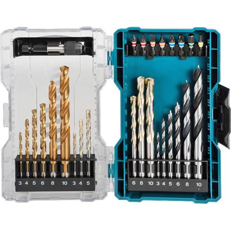 Makita – Coffret perçage vissage 27 pièces – Forets HSS-TiN pour métal et maçonnerie – Embouts de vissage 25mm – E07032 (1/3)