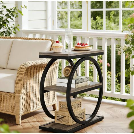 Beistelltisch mit 3 Ablagen MDF Metall Schwarz Grau OKMYHOME (1/5)