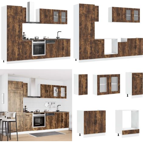 Set Mobili da Cucina 8 pz Kalmar Rovere Fumo Legno Multistrato - Armadi da cucina - Pensili da cucina