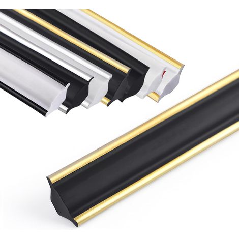 Moulure de plafond autocollante - 5 m - En PVC - Flexible et légère - Pour bords muraux, bords de carrelage (noir + petit doré) (1/5)