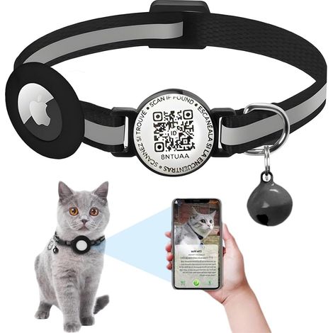 1 Pièce Collier Anti-Perte avec GPS Localisateur, Scannez le Code pour Vous Inscrire, Pour Chatons et Chiots (Noir) (1/5)