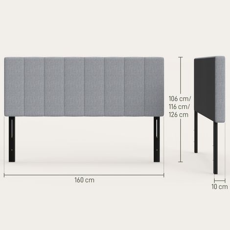 Tête de lit,tête de lit à hauteur à 3 directions avec pieds métalliques,effet lin pour chambre,160x10x106/116/126 cm Gris (1/5)