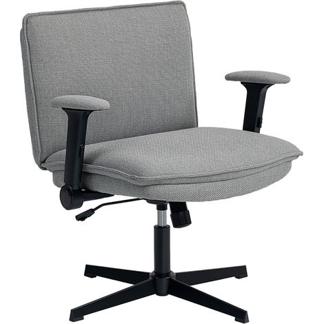 Chaise de bureau avec accoudoirs relevables, assise large en tissu effet lin gris, réglable en hauteur, base en acier (1/5)
