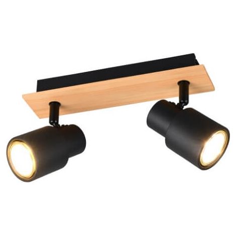 Plafonnier 2 lumières Pierre noir avec bois - R81982032 (1/3)