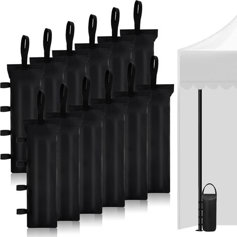 12 Pièces Poids pour Tonnelle 15 x 50 cm, Sac de Lestage Tonnelle en Oxford 600D Noir, Sac de Sable pour Tente, Jardin, Plage, Terrasse et Auvent (1/5)
