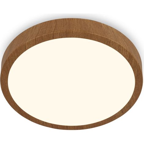 Plafonnier LED, plafonnier en bois, lumière blanche chaude, plafonnier apparent, aspect bois, Ø380x50 mm (1/5)