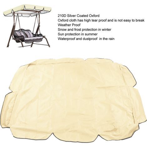 Auvent balançoire 210D argent enduit – imperméable UV – chaise cour – 142x120x18cm – beige (1/5)