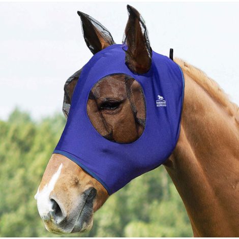 Masque Anti-Mouches pour Cheval avec Protection UV Bleu Marine M (1/5)