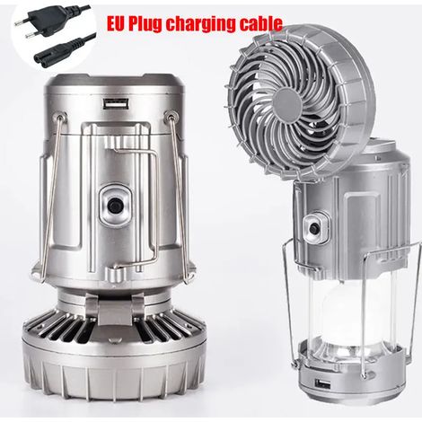 Lampe/ventilateur solaire portable (argent) pour le camping - 1500 mAh - Rechargeable à l'énergie solaire - Usage extérieur d'urgence (1/5)