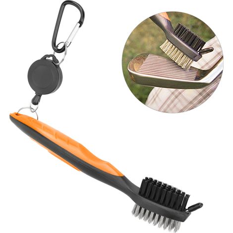 Multifunktionale Reinigungsbürste für Golfschläger, Nylon- und Stahlborsten, orangefarbenes Reinigungswerkzeug (1/5)