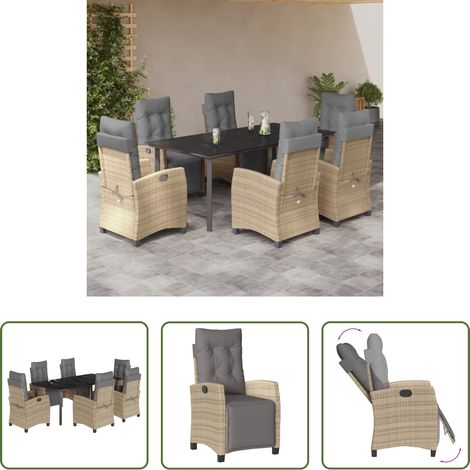 Gartenstuhl - 7-tlg. Garten-Essgruppe mit Kissen Beigemischung Poly Rattan (1/5)