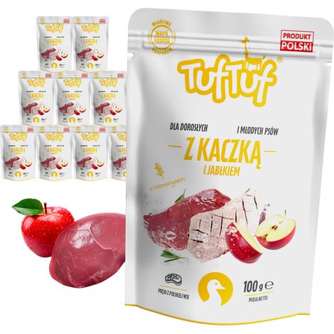 Cibo umido per cani TufTuf in bustina, anatra macinata con mela 10x100g (1/2)