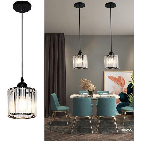 Mini lustre en cristal - Semi-encastré - Convient pour les couloirs, cuisines, chambres, bars - Noir, rond, 1 pièce