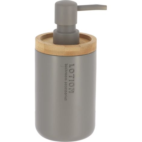 Distributeur à Savon ou lotion en résine Gris mat et Bambou 280 ml - TENDANCE (1/4)