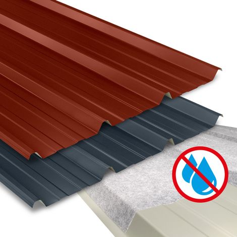 Bacacier – Tôle bac acier 2100x1000 mm – Feutre régulateur de condensation – Épaisseur 0.63 mm – Revêtement polyester 25 µm – Couleur rouge tuile RAL 8012