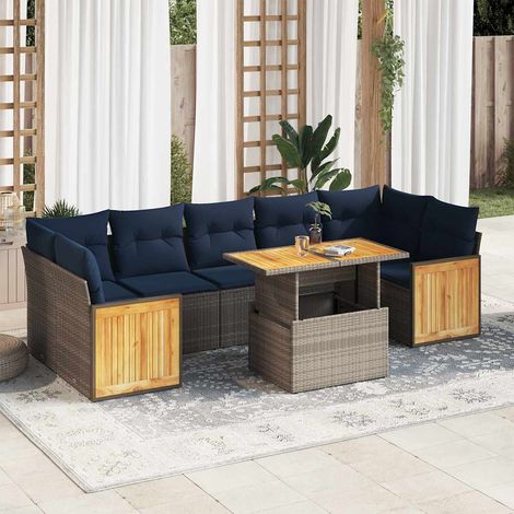 Set sofás jardín y cojines 8 pzas ratán sintético acacia gris vidaXL (1/5)