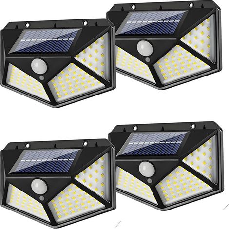 Lot de 4 lampes solaires de sécurité d'extérieur avec détecteur de mouvement, 114 LED, 700 lm, grand angle de 270°, batterie 1200 mAh, détection de 5 m, étanchéité IP65, applique