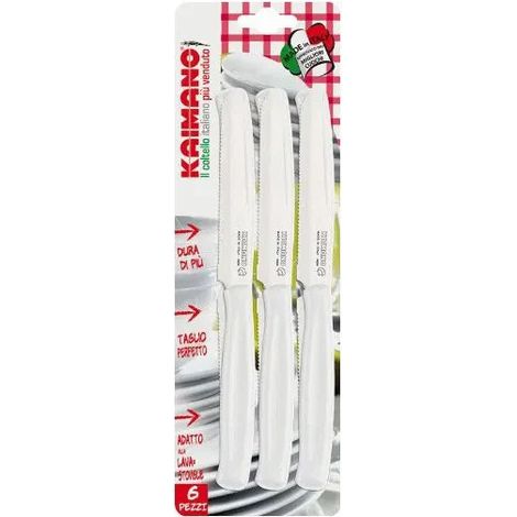 Coltelli da tavola kaimano 6pz lama liscia+dentata punta tonda plastica marrone colore: bianco