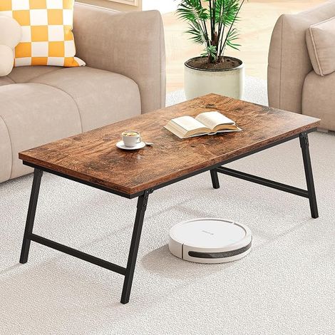 Folding Coffee Table, Side Table, Folding Table Legs, Buckle Design Effectively Fixing Table Legs, Suitable for Bedrooms, Living Room Furniture, 105 x 55 x 40 cm, Brown (1/5)