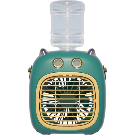 Climatiseur portable, ventilateur par évaporation, 4 vitesses, mini climatiseur personnel USB, design dessin animé (vert) (1/5)
