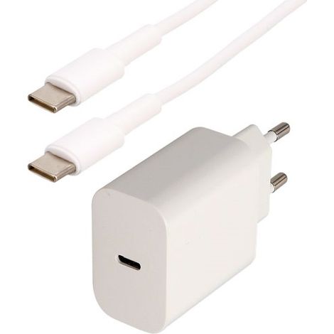 Wandladegerät-Set USB-C 18 W + USB-C Kabel M/M – Weiß – 1 m – Erard