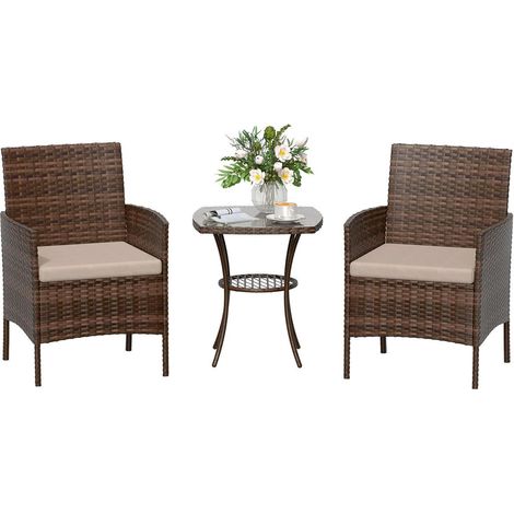 Rattan Gartenmöbel Set 3 teilig für Terrasse Balkon Braun (1/5)
