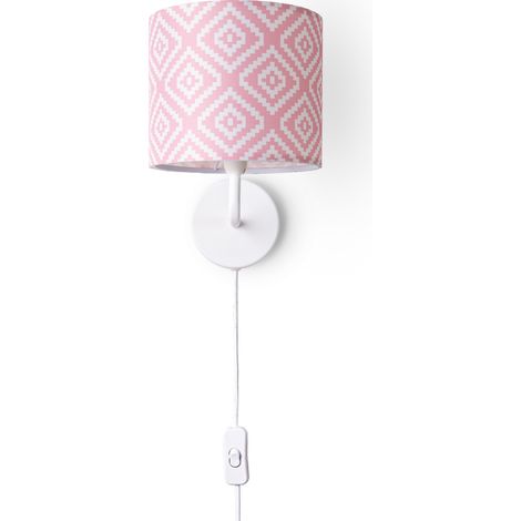 Paco Home Lampada Da Parete Paralume Stoffa Da Tavolo Da Comodino E14 Vintage Rétro Tondo Lampada da parete - Bianca, Design 8 (Ø18 cm)