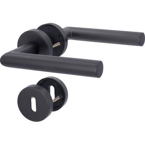 Alpertec Türgriff-Garnitur Rosette Fair I BB Edelstahl schwarz Ø 52 mm