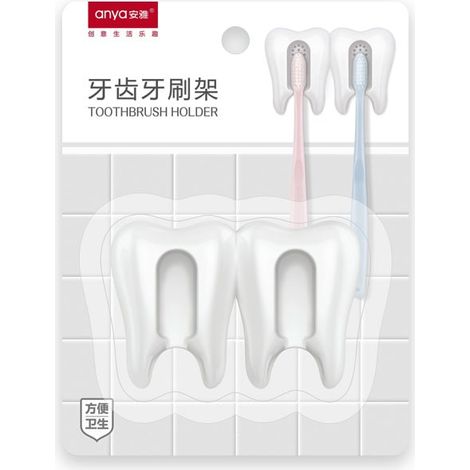 Porte-brosse à dents amusant : ventouse et motif de dent (1/4)
