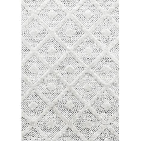 Tapis salon et chambre 60x110 gris et blanc rectangle tissé motif scandinave PISTIOUM