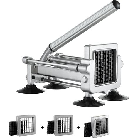 VEVOR Cortadora de Patatas Fritas Cortador de Papas con Hoja de Acero Inoxidable de 1/2", 3/8", 1/4" Cortador de Papas Manual con Ventosas Ideal para Papas Fritas, Pepinos, Verduras, Zanahorias