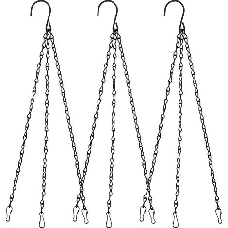 Chaîne de suspension (noire) en 3 parties, avec crochet, chaînes de rechange pour paniers à plantes, supports de jardin métalliques pour pots, mangeoires, lanternes (1/5)