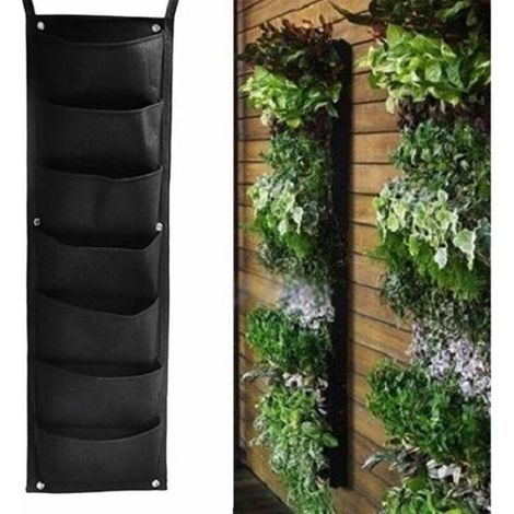Sac À Plantes À Suspendre - 7 Poches - Feutre Durable - Pour Intérieur Extérieur Jardin Balcon Terrasse - Noir - Lot De 2 (1/5)