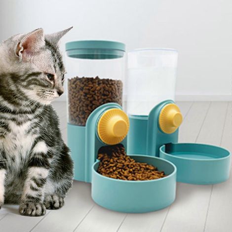 Distributeur automatique suspendu de nourriture et d'eau pour chatons, chiots et lapins - Mangeoire cadeau (1/4)