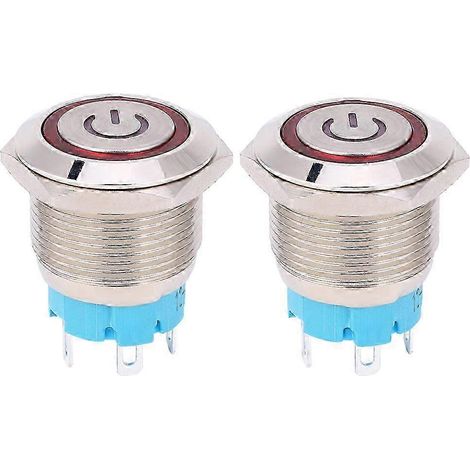Bouton poussoir lumineux rond 19mm 12-24V DC, 2 pièces, interrupteur 4 broches à auto-réinitialisation, voyant rouge, modèle avec éclairage intégré (1/3)