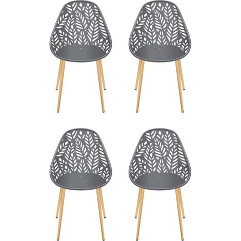 Paris Prix – Lot de 4 chaises de jardin ajourées – 60% polypropylène & 40% métal – Hauteur 83cm – Usage extérieur – Traitement époxy gris (1/3)