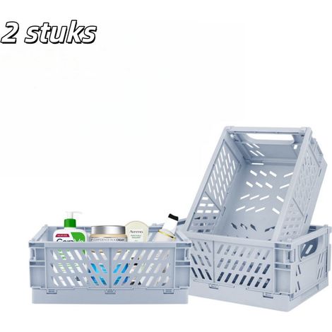 Lot de 2 boîtes de rangement pliables en plastique bleu mini paniers colorés pour chambre bureau salle de classe salle de bain tiroirs et décoration (1/5)