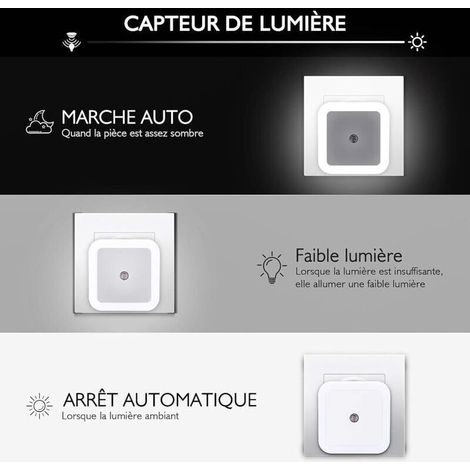 Veilleuse électrique LED automatique lot de 6 – Capteur de lumière – Éclairage doux pour chambre d'enfant – 220V, 0.5W, 2000h
