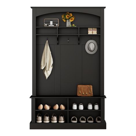 Ensemble H 190 x L 120 x P 40 cm de vestiaire avec banc et étagère à chaussures, banc de rangement multifonctionnel avec 3 crochets et espace de rangement ouvert, rangement rectangulaire et étagères, (1/5)