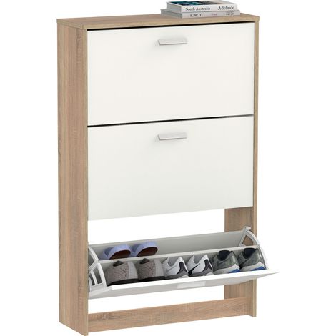 Briebe Nova Zapatero Entrada Recibidor, Mueble Auxiliar Estrecho Zapatos, 3 Puertas, Madera 119,5x74x25 cm Blanco
