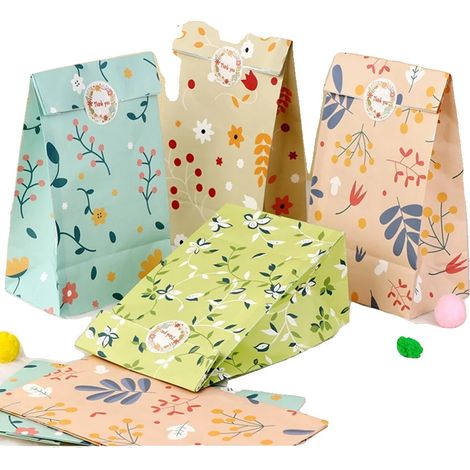 Geschenktüten, Pflanzenmuster, umweltfreundliches Design, gemischte Farbe-24Stück, 12x8x22cm (1/2)